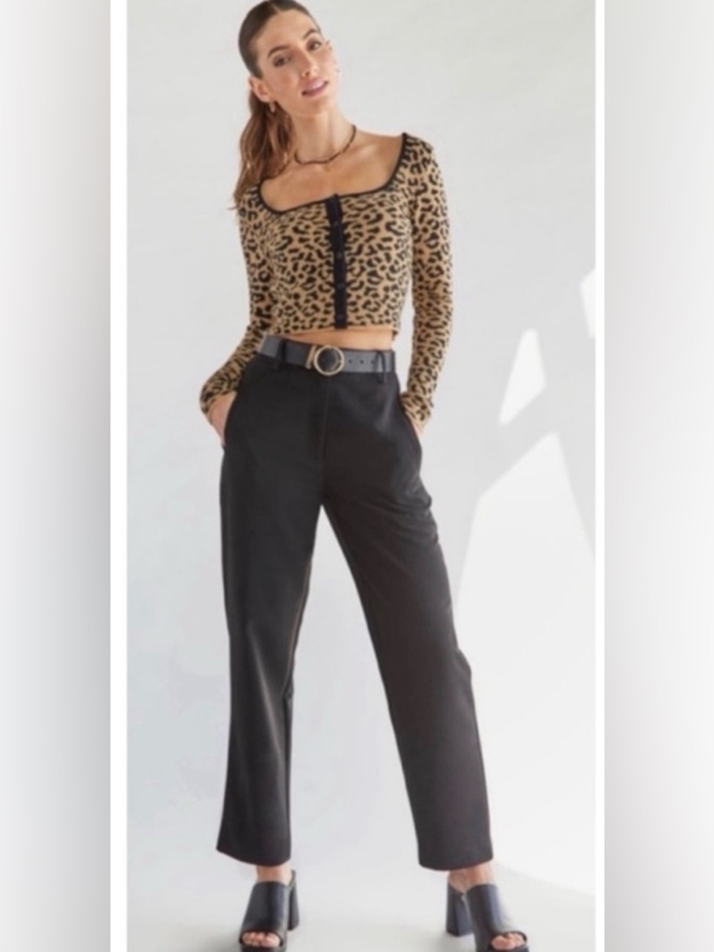 New Francesca’s Judy Animal Print Button Front Pullover Sweater